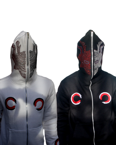 Two Faced Ronin Rhinestone Hoodie-Hoodies-Twisted Persona Reality-XS-Black-Twisted Persona Apparel